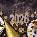 2026 New year background with golden decoration on black